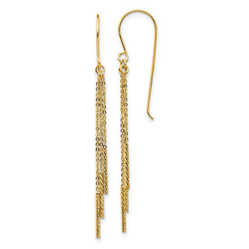 14k Polished Diamond-cut Chain and Bar Dangle French Hook Earrings