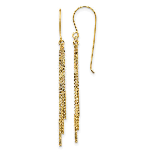 14k Polished Diamond-cut Chain and Bar Dangle French Hook Earrings