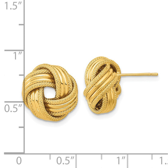 14k 14mm Polished and Textured Love Knot Post Earrings