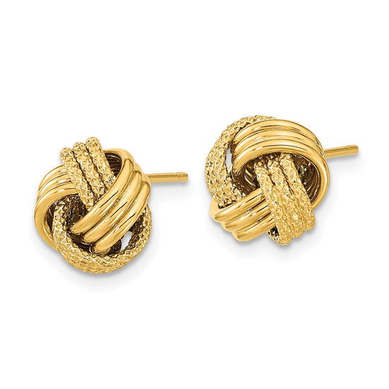 14k 10mm Polished Textured Triple Love Knot Post Earrings