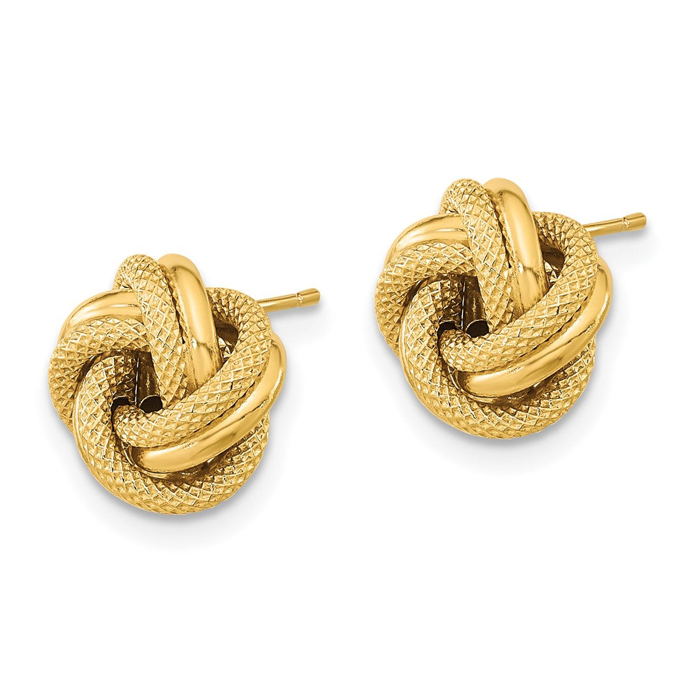 14k 10mm Polished Textured Double Love Knot Post Earrings