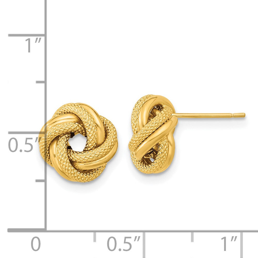 14k 10mm Polished Textured Double Love Knot Post Earrings