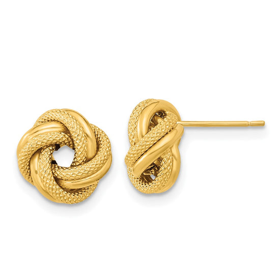 14k 10mm Polished Textured Double Love Knot Post Earrings