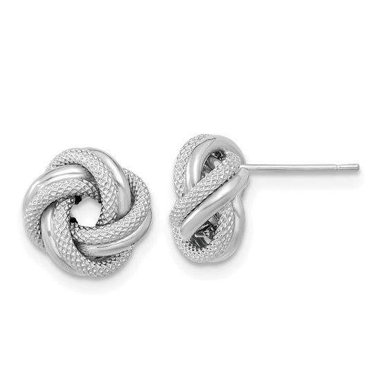 14k White Gold 10mm Polished Textured Double Love Knot Post Earrings