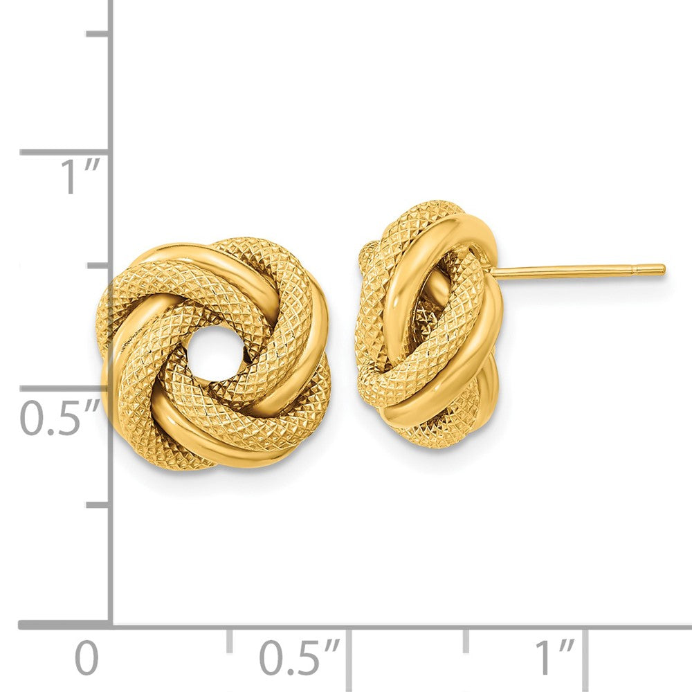 14k 13.5mm Polished Textured Double Love Knot Post Earrings