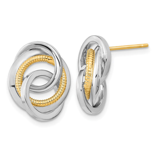 14k Two-Tone 17mm Polished and Textured Intertwined Circles Post Earrings
