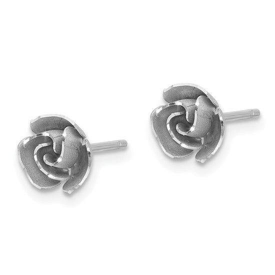 14k and White Rhodium Satin Finish D/C Rose Post Earrings with Yellow Gold Earring Backs