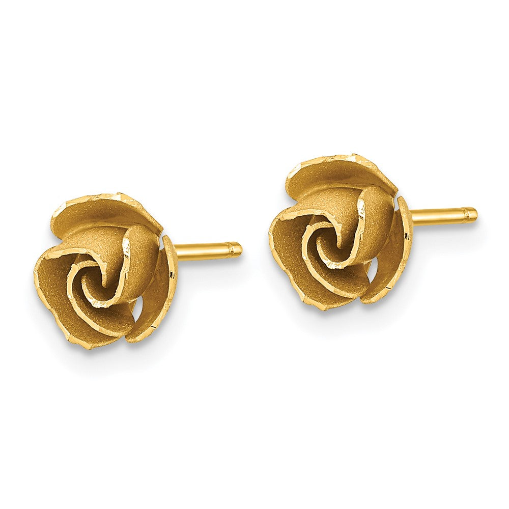 14k Satin Finish Diamond-cut Rose Post Earrings
