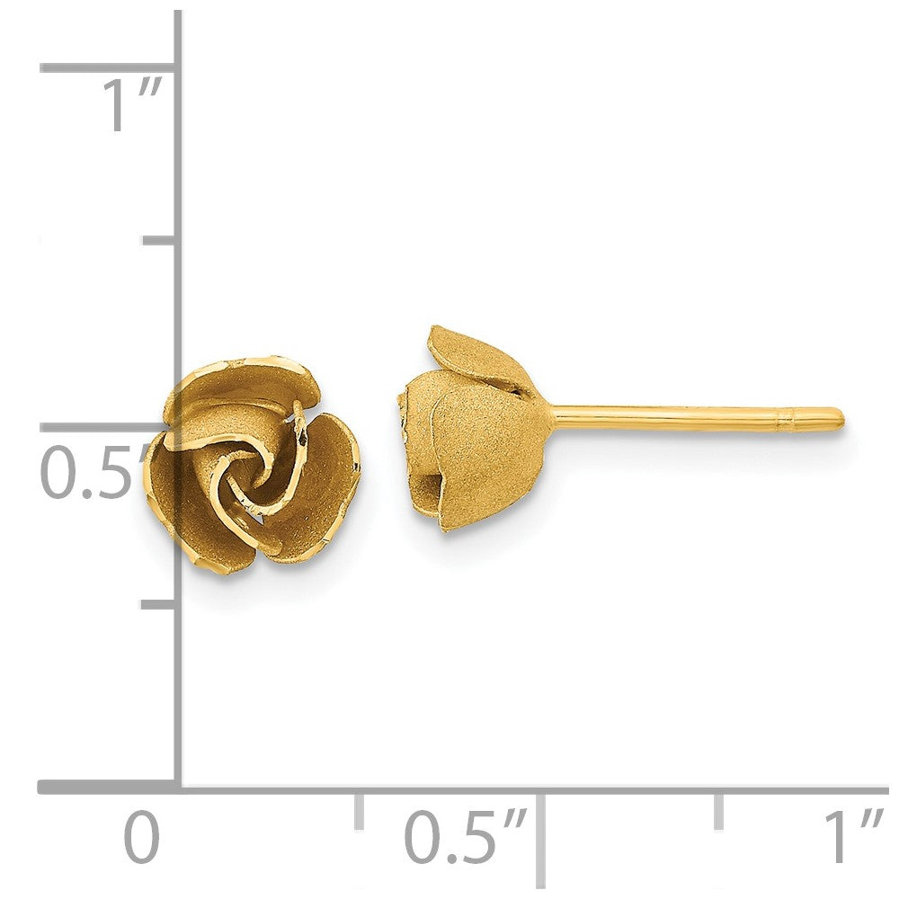 14k Satin Finish Diamond-cut Rose Post Earrings