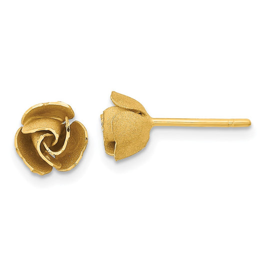 14k Satin Finish Diamond-cut Rose Post Earrings