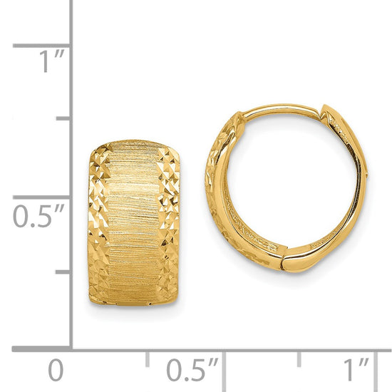 Gold Diamond-cut Textured Hinged Hoop Earrings