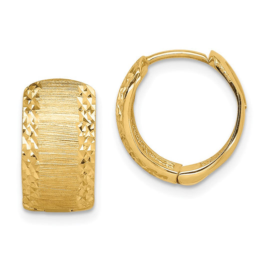Gold Diamond-cut Textured Hinged Hoop Earrings