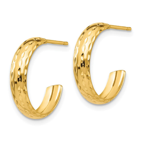 14k Diamond-cut 3mm J-Hoop Earrings