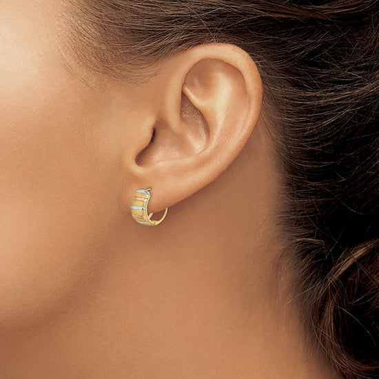 14K with White & Rose Rhodium Hoop Earrings