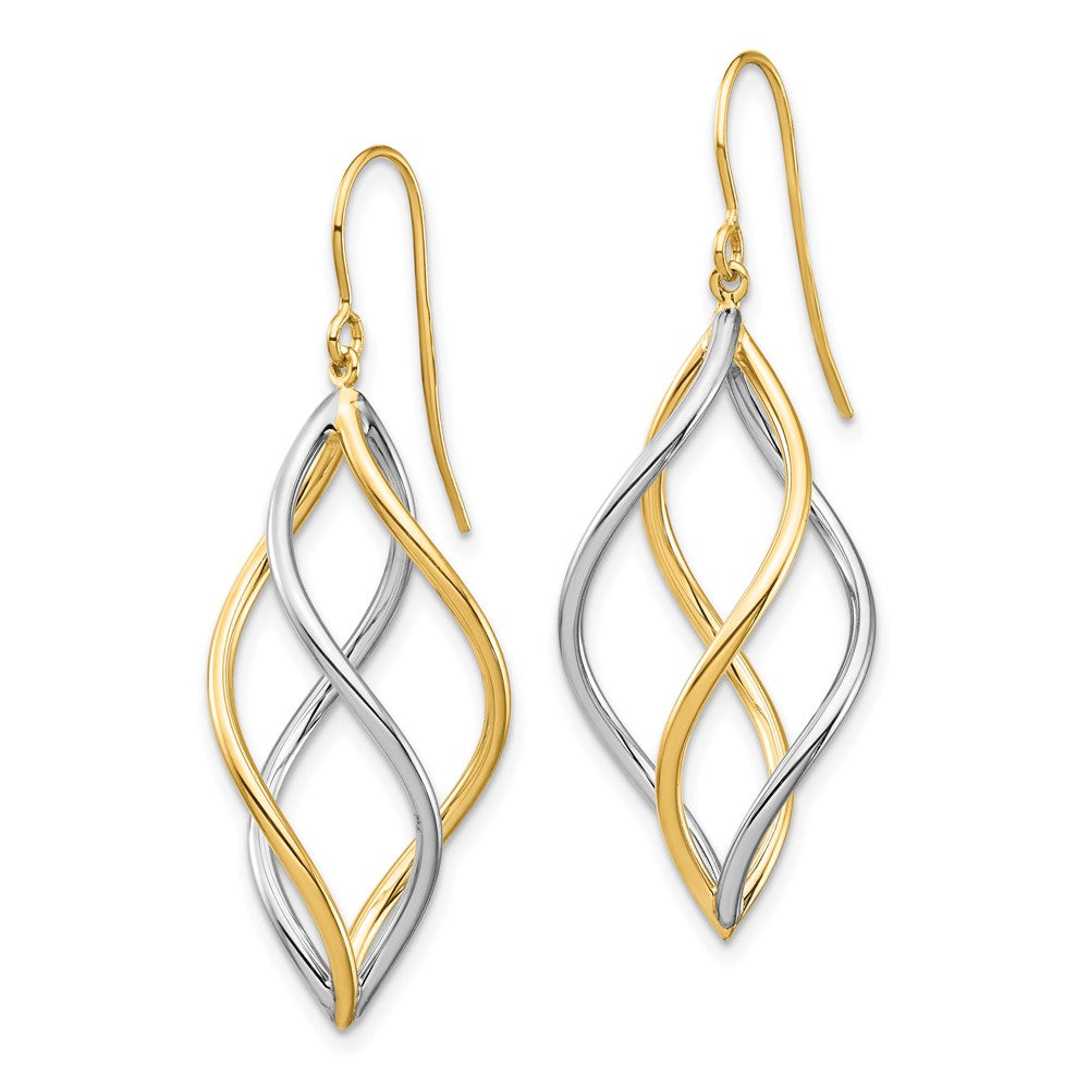 14K Two-Tone Twisted Polished Dangle French Hook Earrings