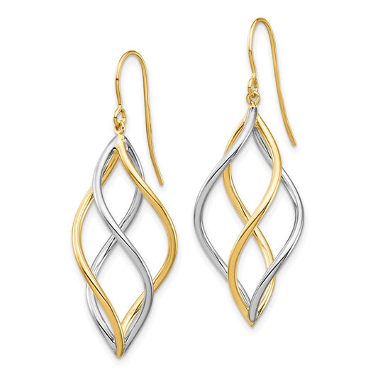 14K Two-Tone Twisted Polished Dangle French Hook Earrings