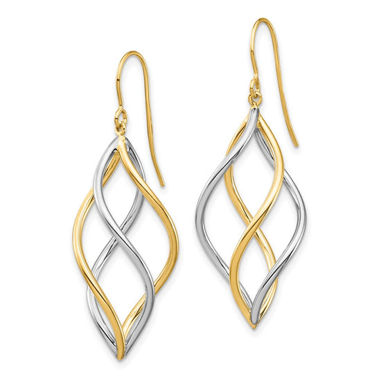 14K Two-Tone Twisted Polished Dangle French Hook Earrings