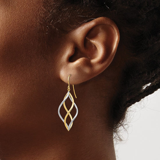 14K Two-Tone Twisted Polished Dangle French Hook Earrings