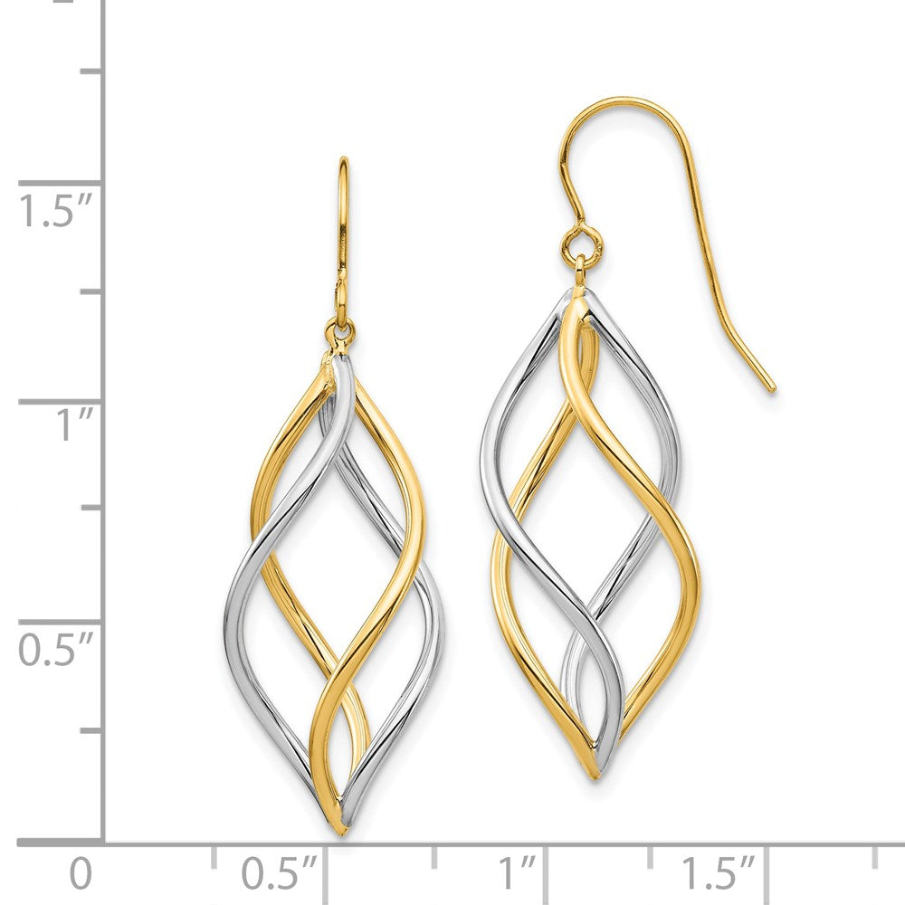 14K Two-Tone Twisted Polished Dangle French Hook Earrings