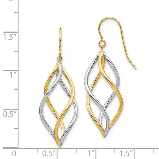 14K Two-Tone Twisted Polished Dangle French Hook Earrings