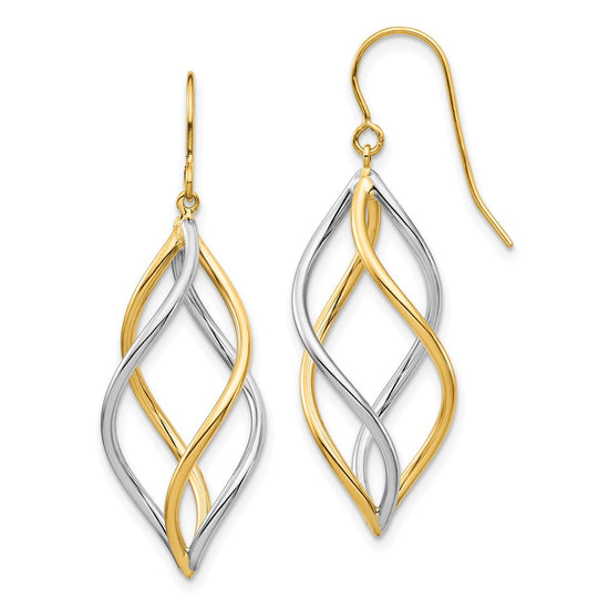14K Two-Tone Twisted Polished Dangle French Hook Earrings