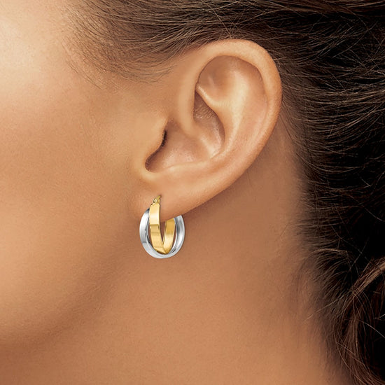 Gold Two-tone Twisted Hoop Earrings