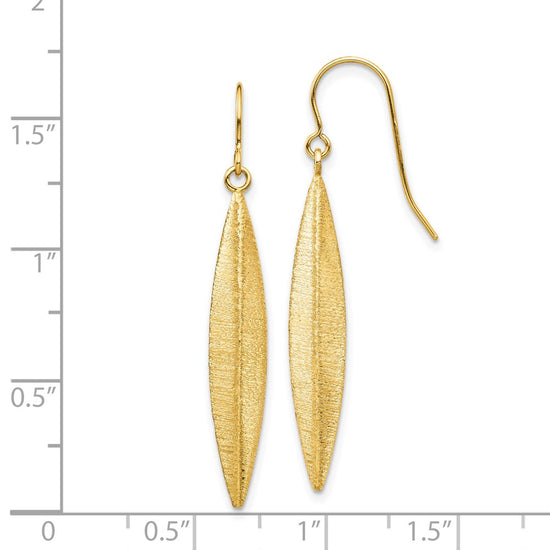 14k Brushed Pointed Oval Dangle French Hook Earrings