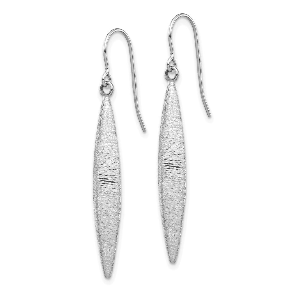 14K White Gold Brushed Pointed Oval Dangle French Hook Earrings