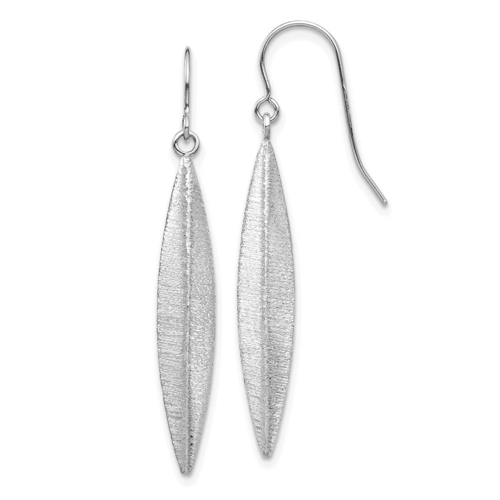 14K White Gold Brushed Pointed Oval Dangle French Hook Earrings