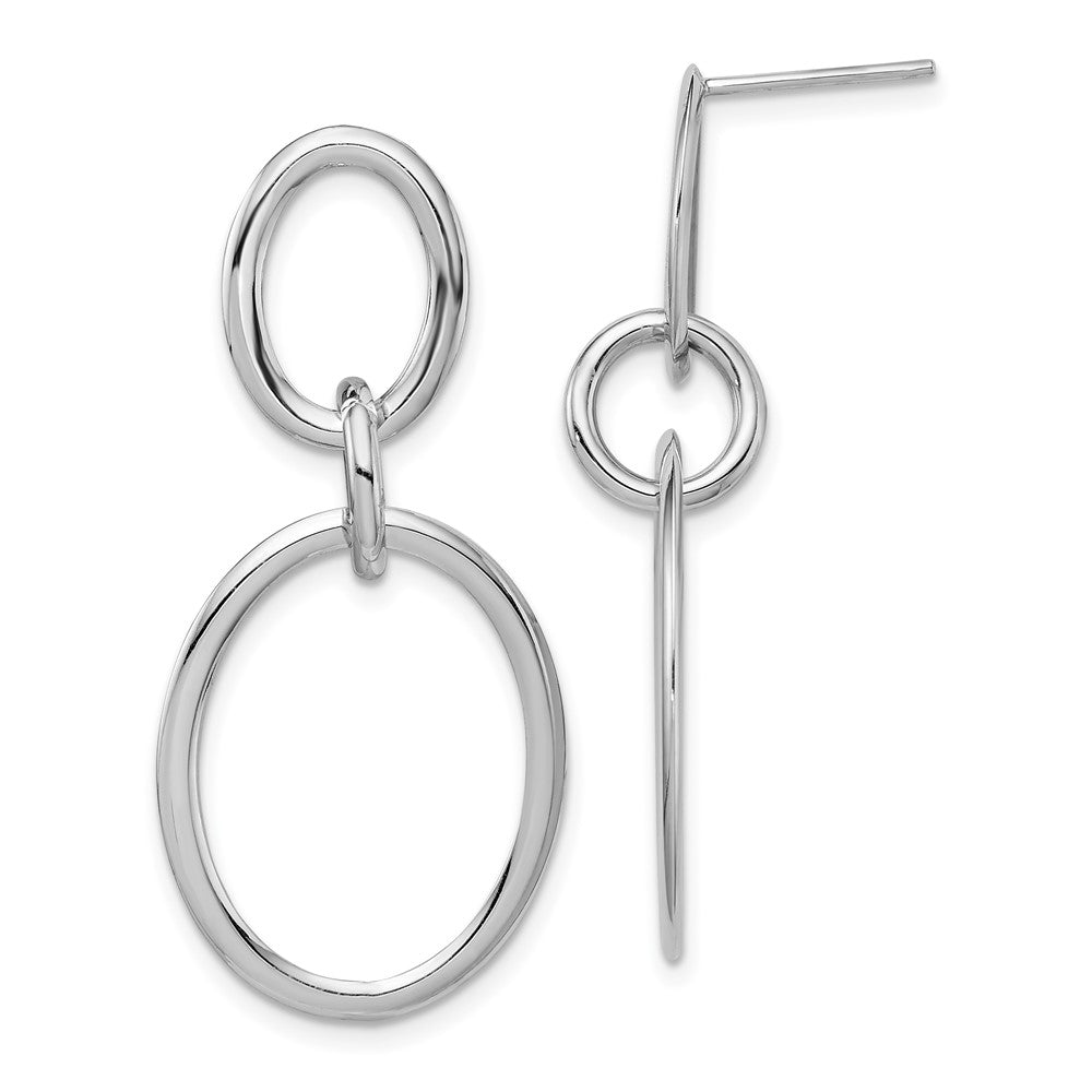 14K White Gold Polished Ovals Dangle Post Earrings