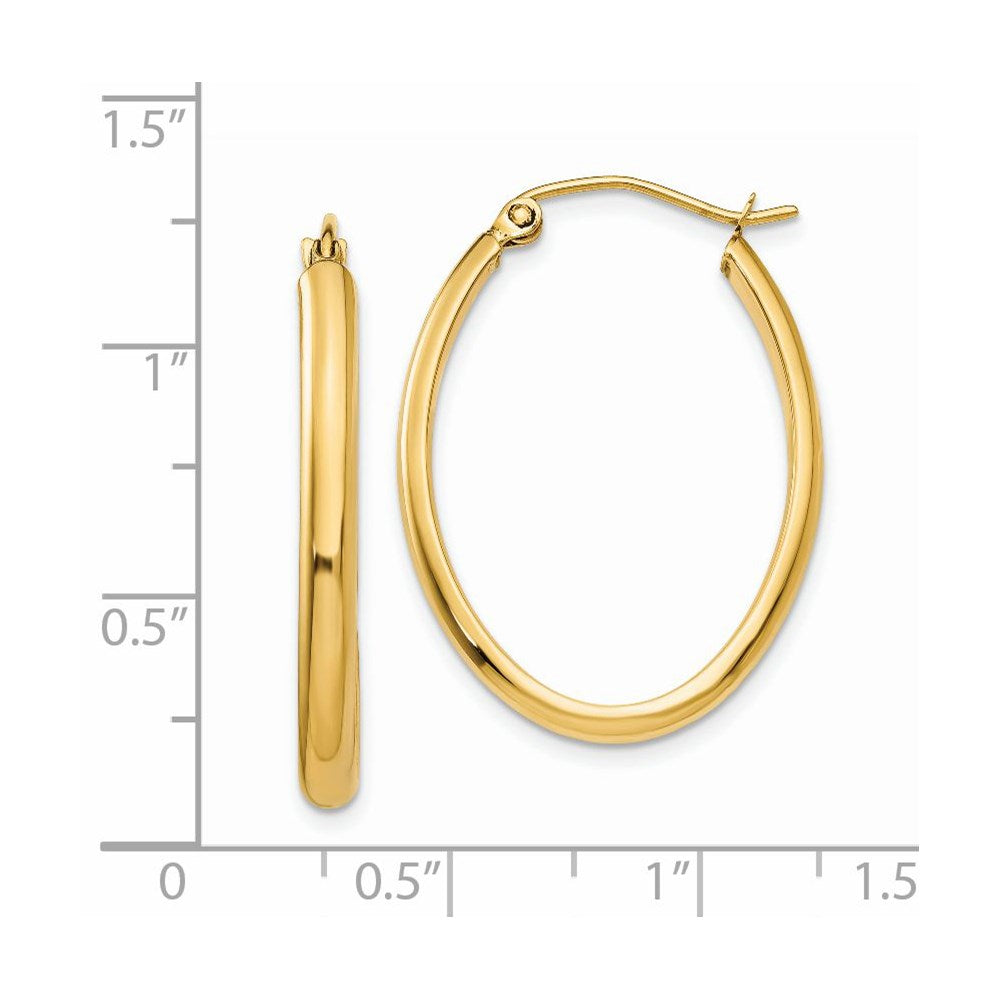 14k 3x29mm Oval Tube Hoop Earrings