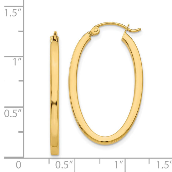 14k 2x30mm Polished Oval Tube Hoop Earrings