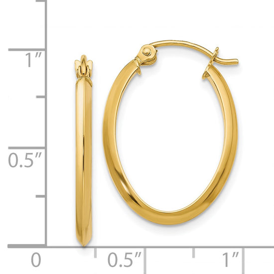 14k 2x22mm Polished Oval Tube Hoop Earrings