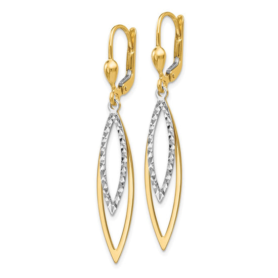 14k Two-tone Diamond-cut Dangle Leverback Earrings