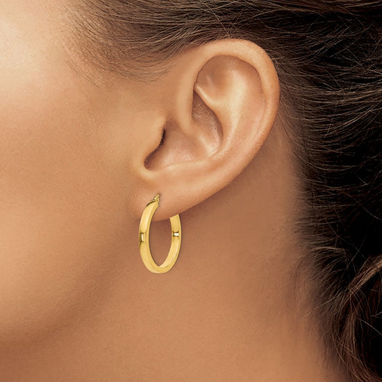 14k 2x25mm Polished Square Tube Hoop Earrings