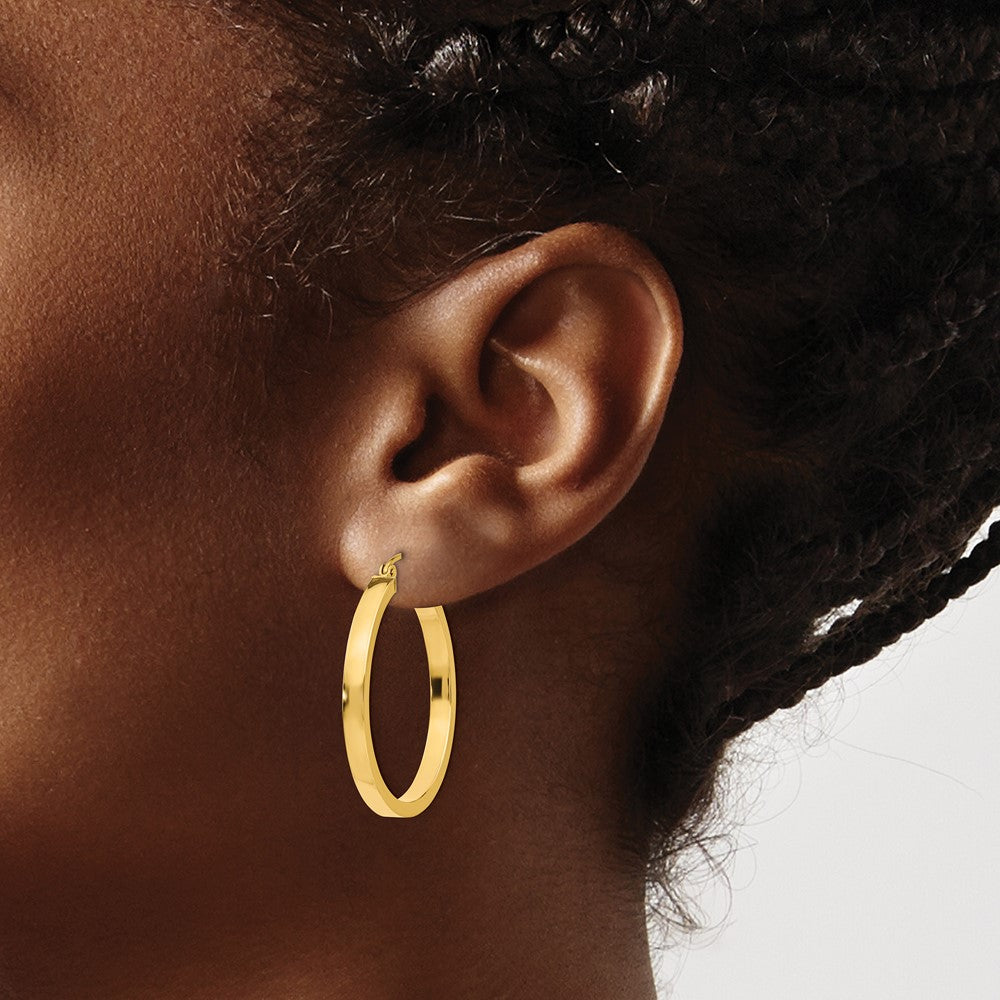 14k 2x30mm Polished Square Tube Hoop Earrings
