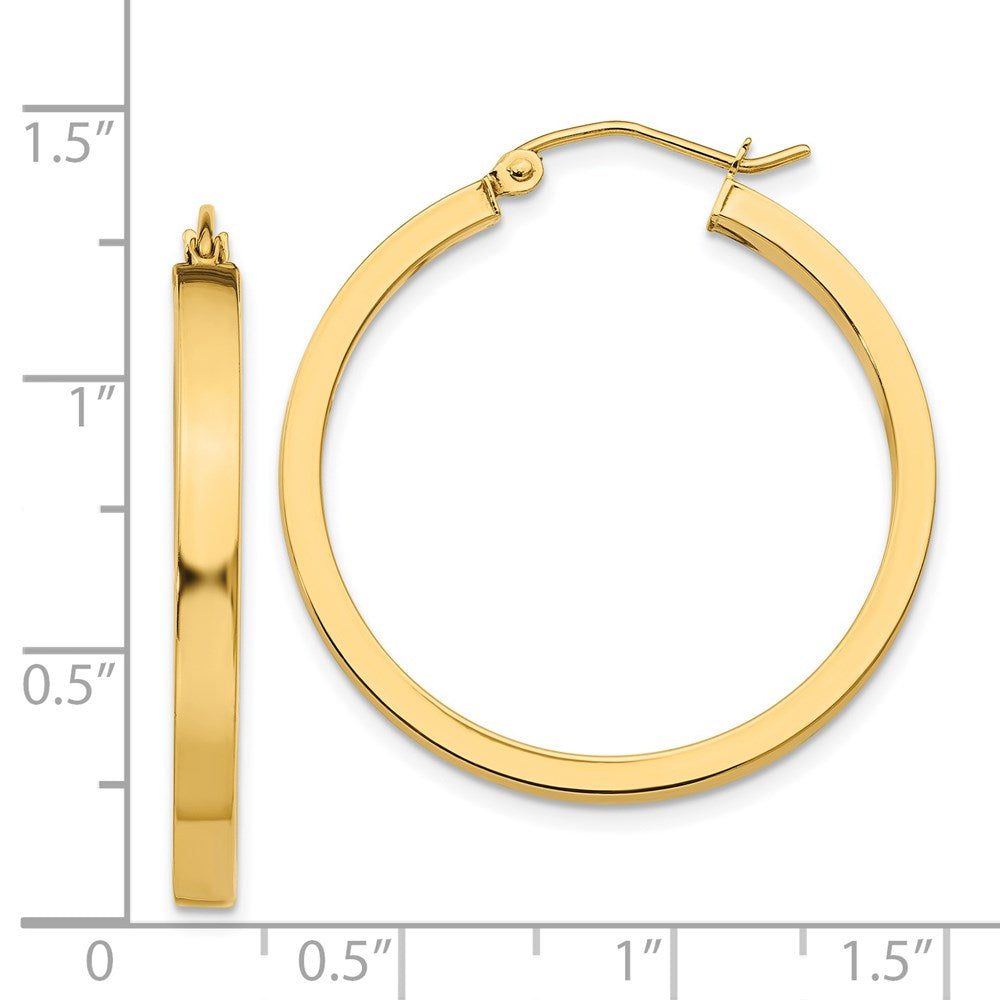14k 2x30mm Polished Square Tube Hoop Earrings
