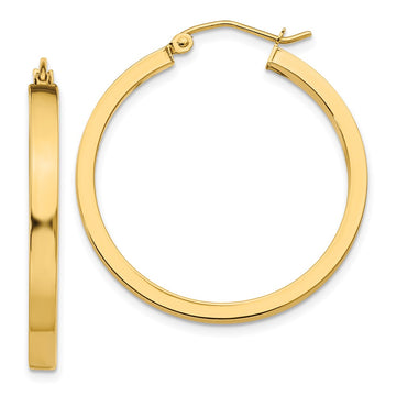 14k 2x30mm Polished Square Tube Hoop Earrings