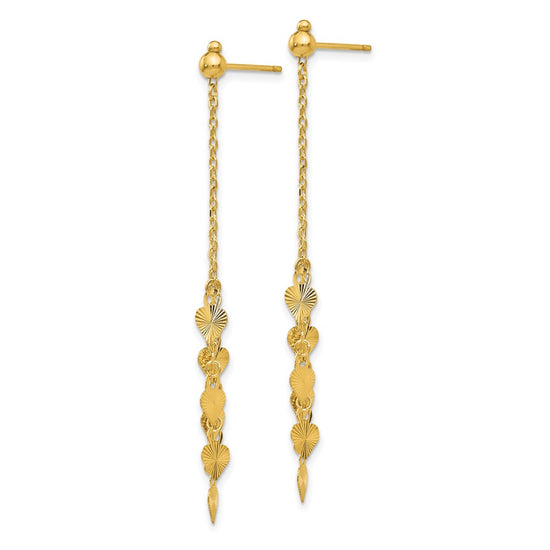 14K Diamond-cut Hearts and Chain Dangle Post Earrings