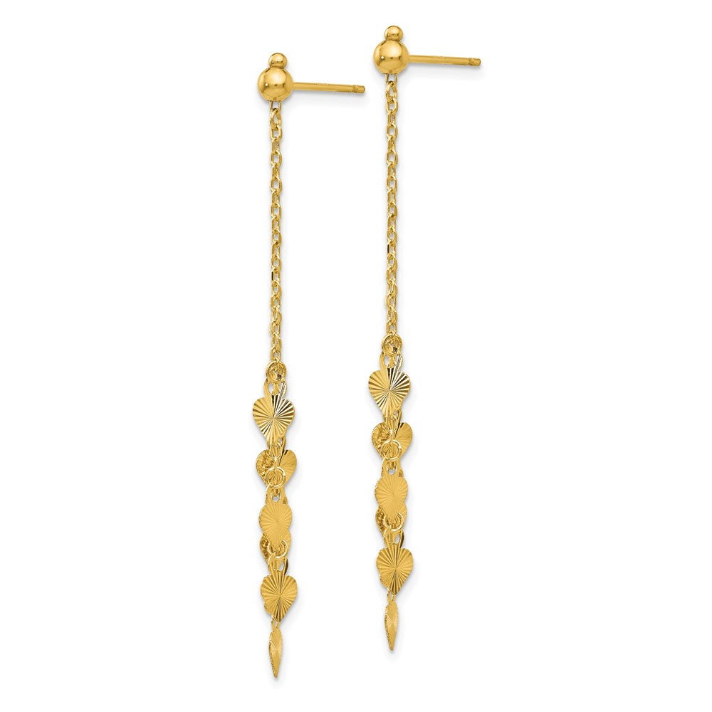 14K Diamond-cut Hearts and Chain Dangle Post Earrings