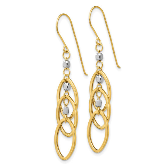 14k Two-tone Ovals and Mirror Beads Dangle French Hook Earrings