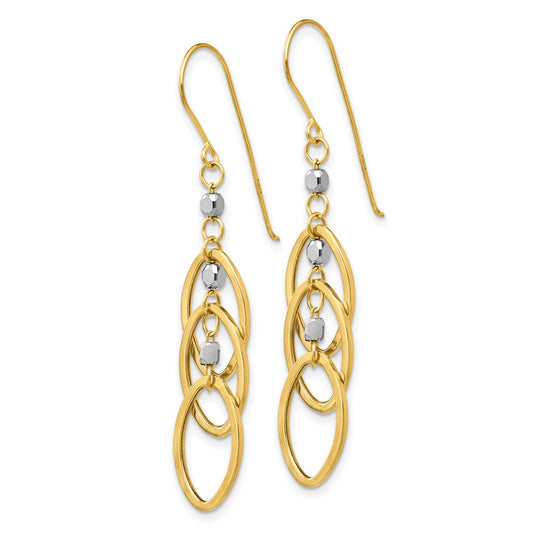 14k Two-tone Ovals and Mirror Beads Dangle French Hook Earrings