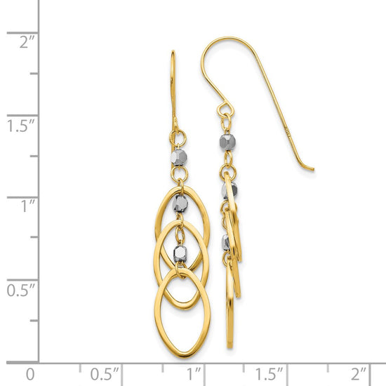 14k Two-tone Ovals and Mirror Beads Dangle French Hook Earrings