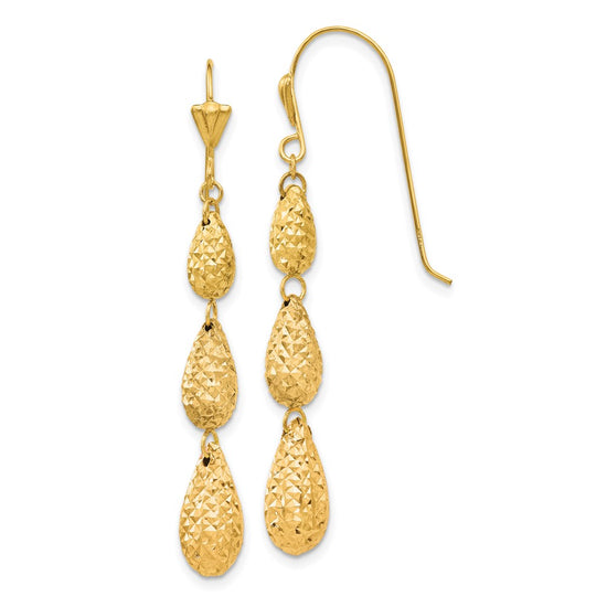 Gold Diamond-cut Teardrop Shepard Hook Earrings