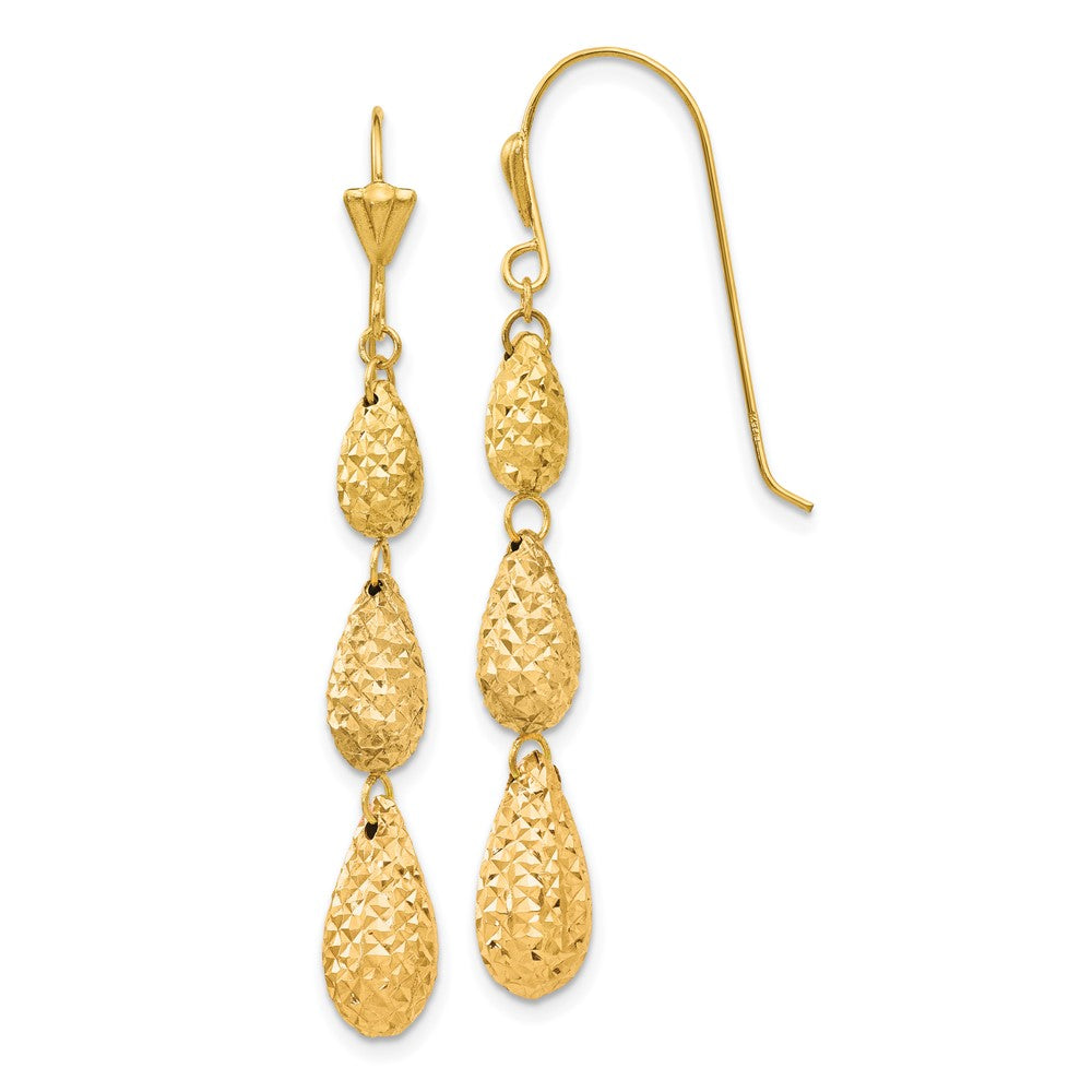 Gold Diamond-cut Teardrop Shepard Hook Earrings