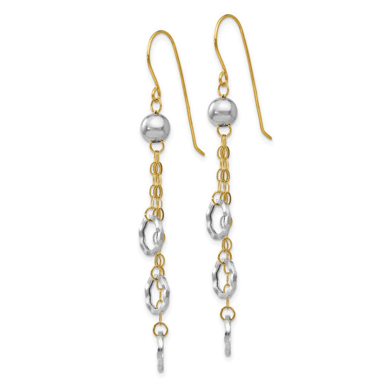 14k Two-tone Circle and Chain Dangle French Hook Earrings