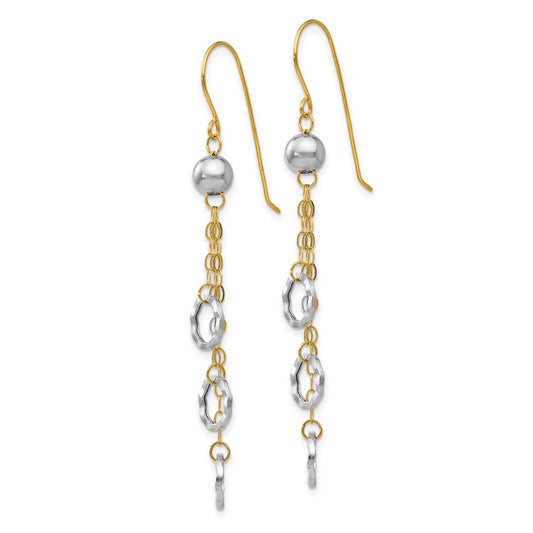 14k Two-tone Circle and Chain Dangle French Hook Earrings