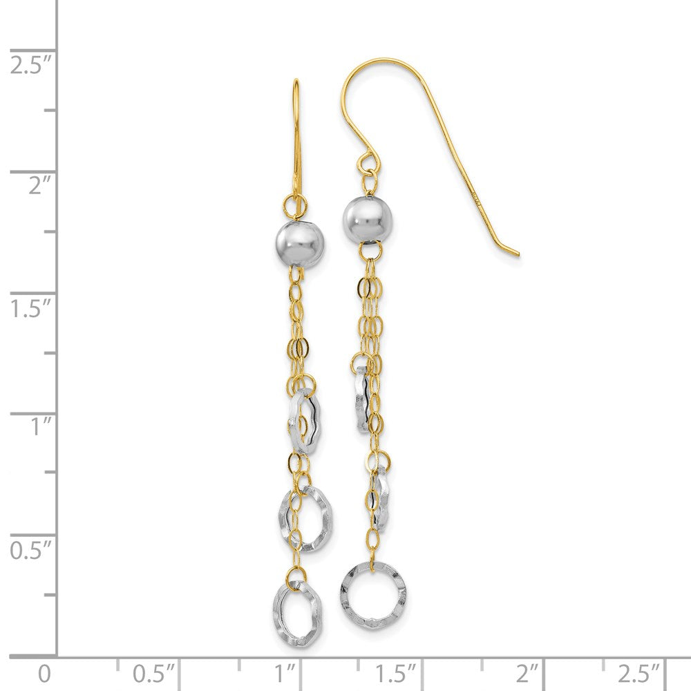 14k Two-tone Circle and Chain Dangle French Hook Earrings