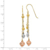 14k Tri-color Diamond-cut Puffed Heart and Chain Dangle French Hook Earrings