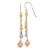 14k Tri-color Diamond-cut Puffed Heart and Chain Dangle French Hook Earrings